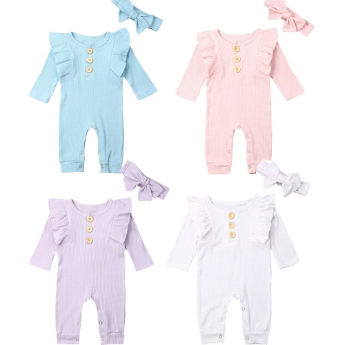 Newborn Baby Boy Girl Cute Rompers Solid Button