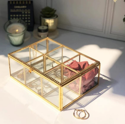 Metal and Glass Jewellery Box with 6 compartments and Beautiful