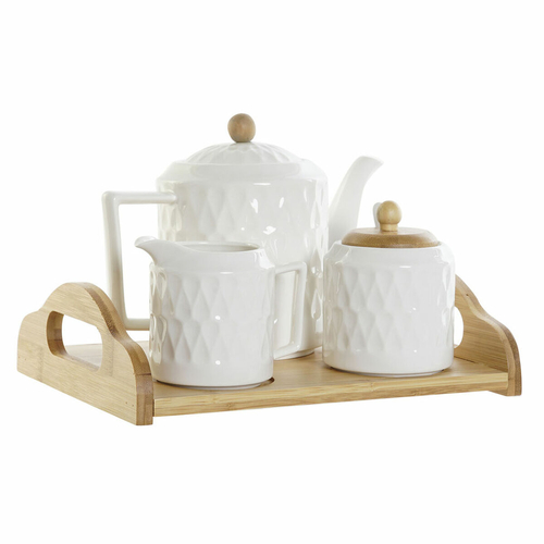 Tea Set DKD Home Decor Natural Porcelain White Bamboo (4 pcs)