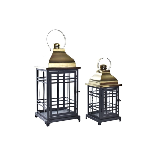 Lantern DKD Home Decor 2 Pieces Crystal Black Golden Metal (22 x 22 x