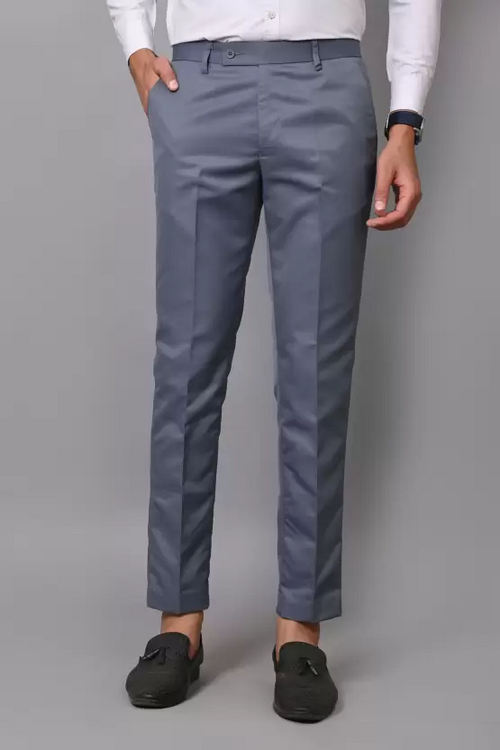 Men Regular Fit Grey Cotton Blend Trousers (Size XL)