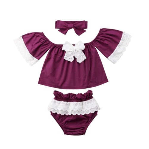 3Pcs Toddler Kid Baby Girls Lace Off Shoulder Tops