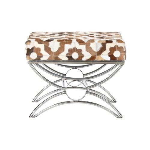 Bench DKD Home Decor Silver Brown Steel Leather White (53 x 40 x 43