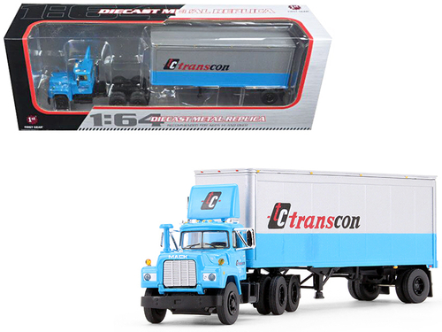 Mack R Model With 28\' Pop Trailer TC Transcon 1/64 Diecast Model Car