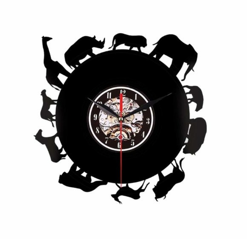 SAFARI AFRICAN ANIMALS ORNAMENT VINYL RECORD WALL CLOCK