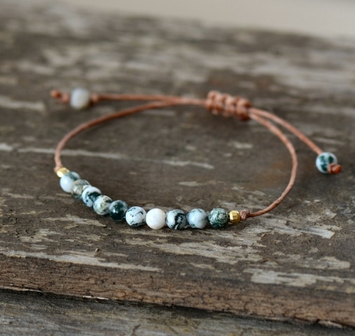 Boho Bracelet Handmade Natural Stone Wax Cord