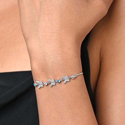 Silver Blue Butterfly Hand Bracelet Adjustable
