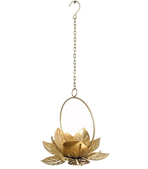 Golden Polish Metal Lotus Shape Hanging Tealight Holder Diyas for