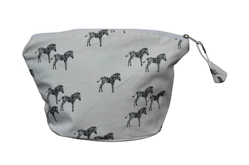Black Zeba Printed Canvas Cosmetic & Zebra Pouch For Ladies And Girls