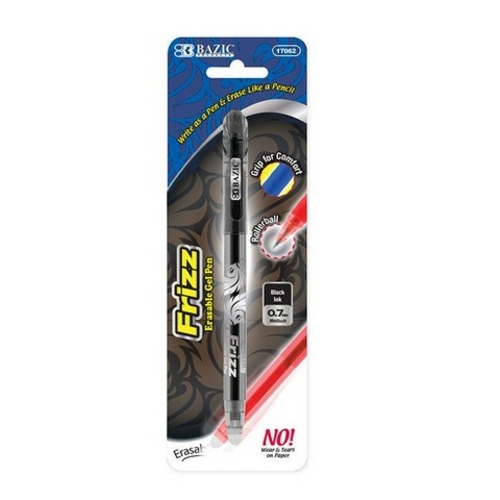 Bazic 17062 Frizz Black Erasable Gel Pen with Grip Case of 24
