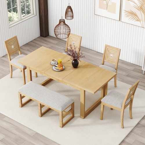 Modern 78inch 6-Piece Extendable Dining Table Set, 4 Upholstered