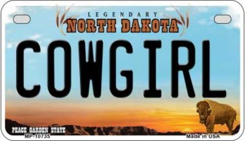 Smart Blonde MP-10735 7 x 4 in. Cowgirl North Dakota Novelty Metal Mot