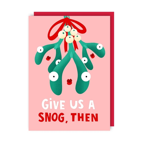 Snog Funny Christmas Mistletoe Card (Pack of 6)