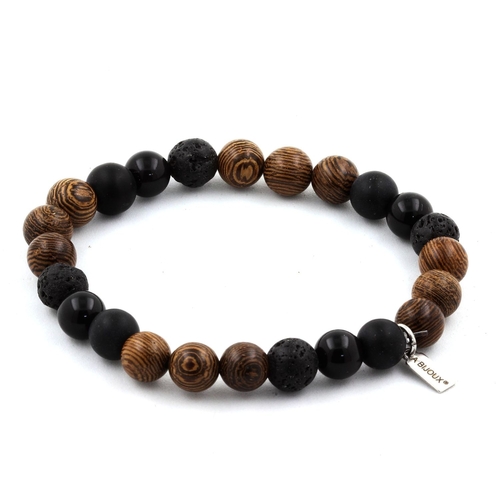 Black Obsidian + Matte Black Onyx + Lava + wood Bracelet