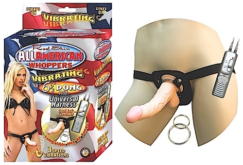 All American Whoppersvibrating 6.5-Inch Dong With Universasl Harness -