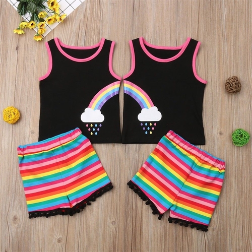 Sisters Matching Rainbow Clothes Sets Kids Baby