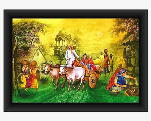 Poylaamo, Hand Painted Scenery Painting of Rajasthani Village Wall