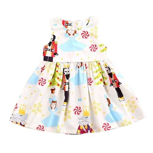 Girls Cartoon Comic Print Dress Solid Color