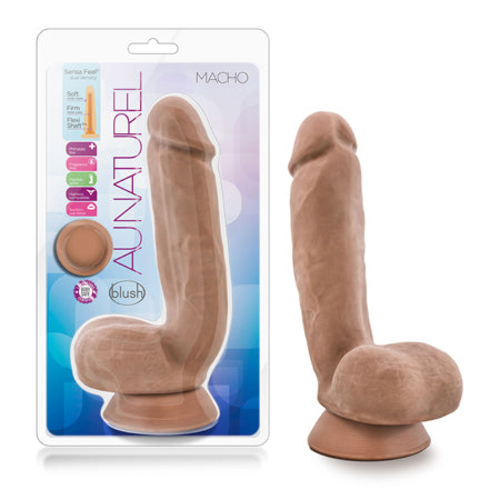 Blush Au Naturel Macho 8.5 in. Posable Dual Density Dildo with Balls &