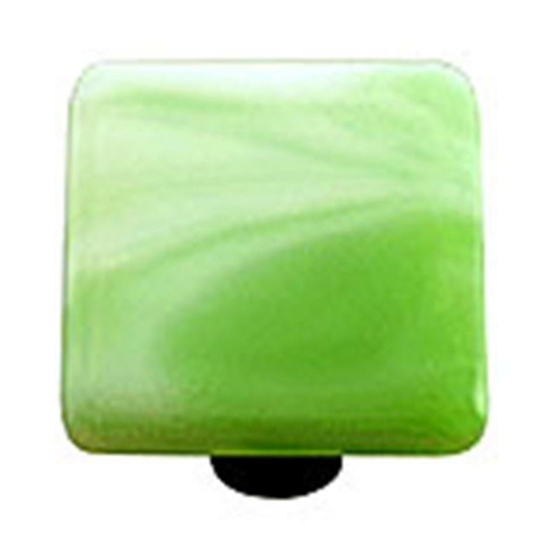 Hot Knobs HK2004-KB Swirl Light Green Square Glass Cabinet Knob - Blac