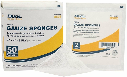 Dukal Gauze Sponges 4" x 4". Case of 1200 8-ply Gauze Dressings for