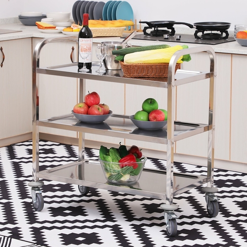 HOMCOM 33" 3-Tier Stainless Steel Rolling Kitchen Island Cart
