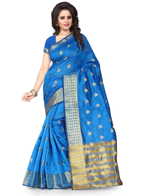 Generic Women's Cotton  Saree(Sky Blue, 5.5-6 Mtr)