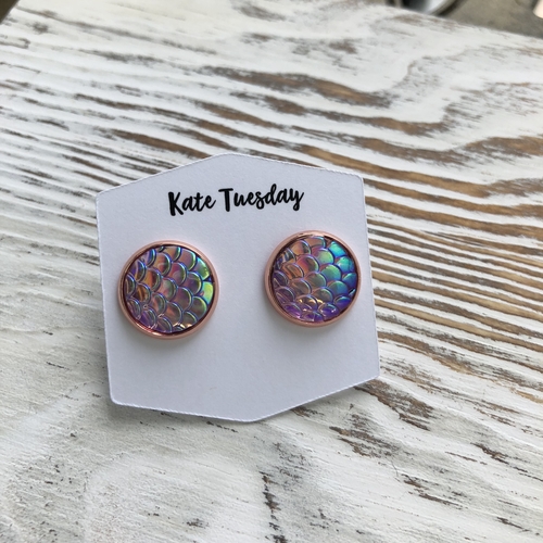 Purple + Pink Mermaid Druzy Earrings