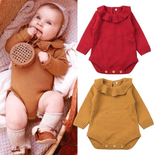 Newborn Baby Girls Knit Warm Long Sleeve  Bodysuit