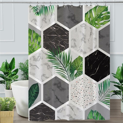 Tropical Leaves Marble Shower Curtain