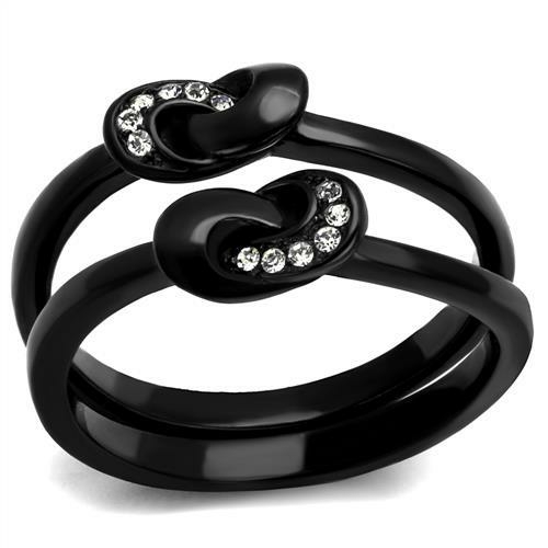 Women IP Black Stainless Steel Ring with Top Grade Crystal in Clear - 