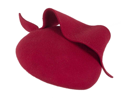 Red felt designers pillbox for winter racing