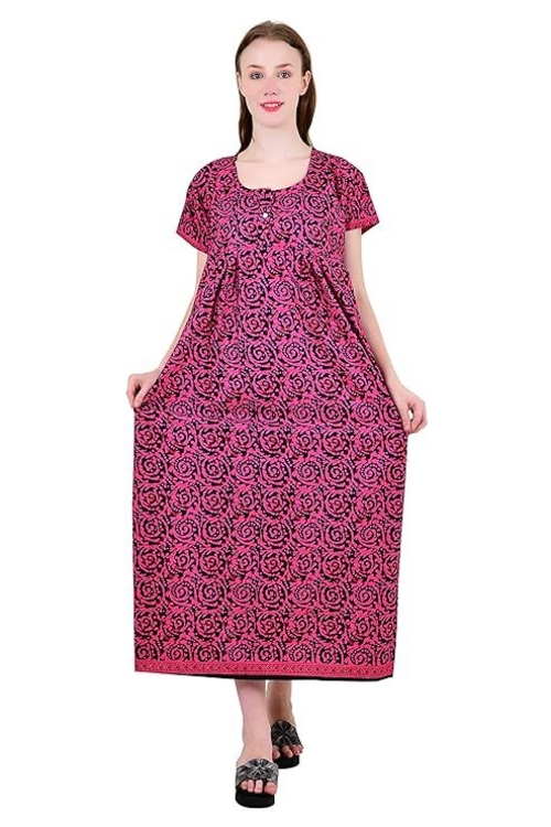 Women's Cotton Nighty Night Gown, Multicolor