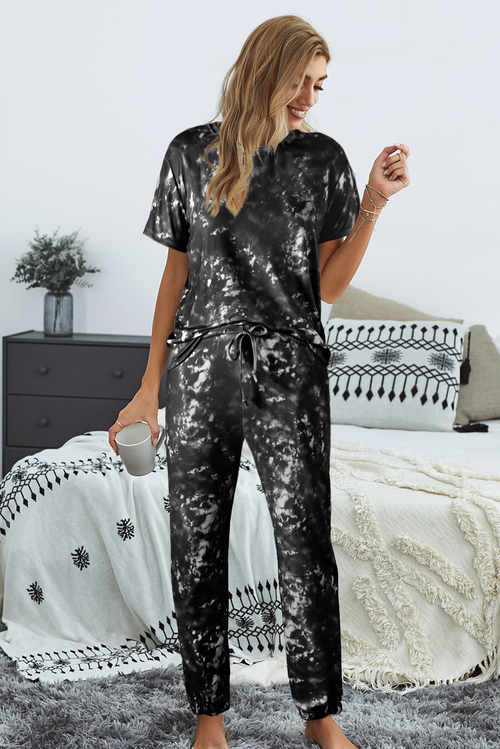 Black Tie-dye T-shirt Pants PJ Set