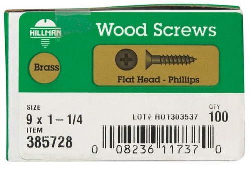 Hillman 385728 9 x 1.25 in. Brass Wood Screws  Box of 100