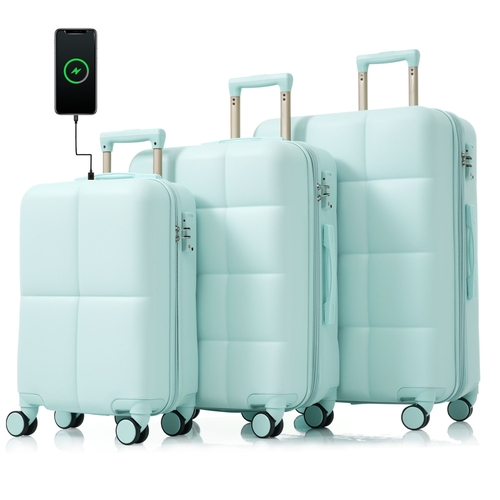 Luggage Set of 3, 20-inch with USB Port, Airline Certified Carry-on