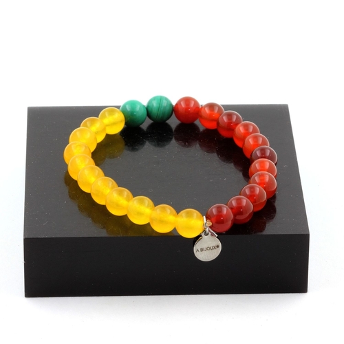 Malachite from Congo + Red Agate + Yellow Agate Bracelet 8 mm Beads.