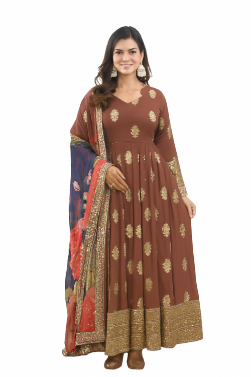 Main Elegant Traditional Women’s Ethnic Wear Set-Brown (Size-XS) | D344 image
