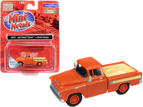 1957 Chevrolet Cameo Pickup Truck Omaha Orange 1/87 (HO) Scale Model