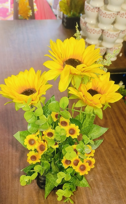Artificial Sunflower Bunch with Pot for Indoor & Outdoor