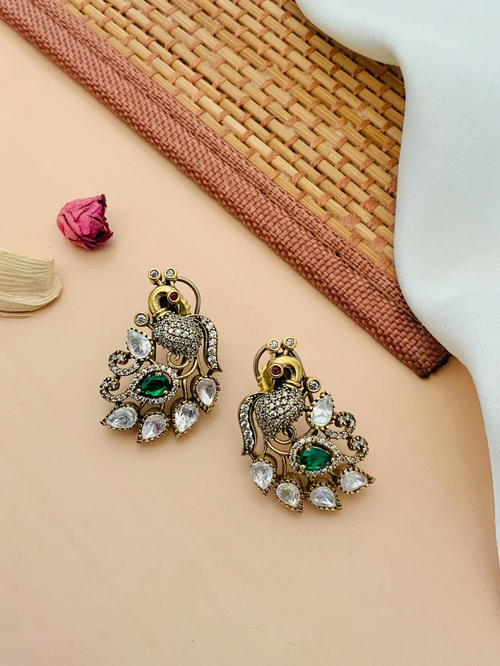 High Quality Antique Gold Plated Peacock Stud Earring