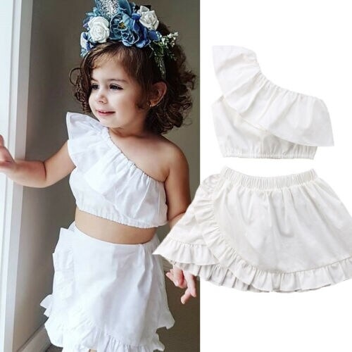 US 2PC Cute Toddler Baby Girl Off Shoulder Solid