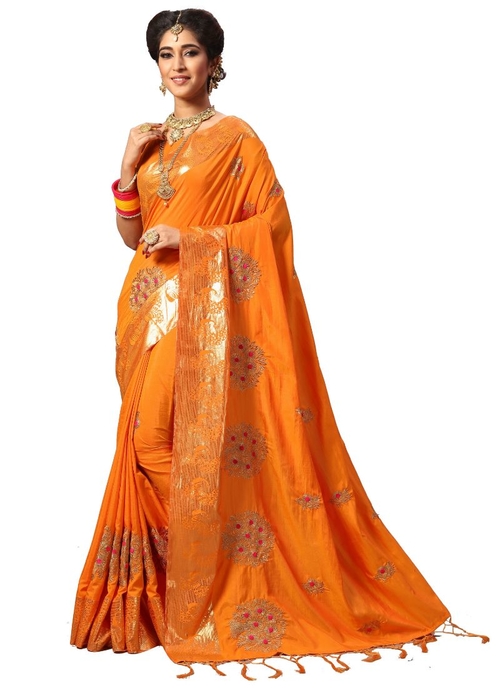 Orange Color Silk Saree with Blouse