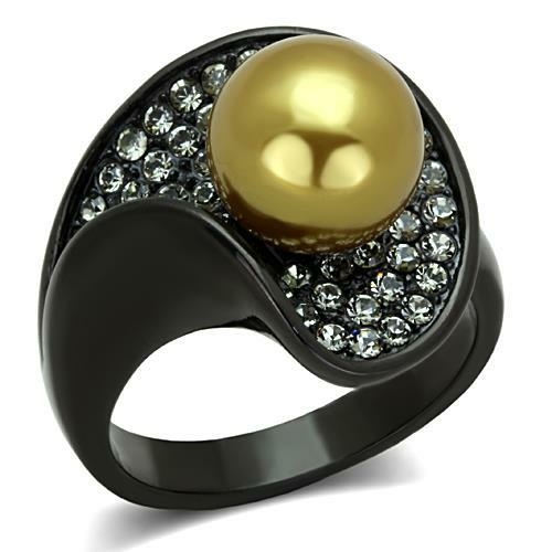 Women IP Black Stainless Steel Ring with Synthetic in Champagne - Size