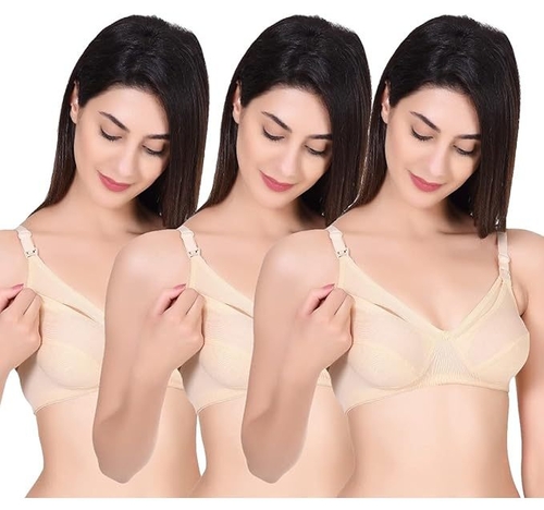 Women's Cotton Feeding/Maternity/Nursing Bra (Pack of 3) (Color Beige)