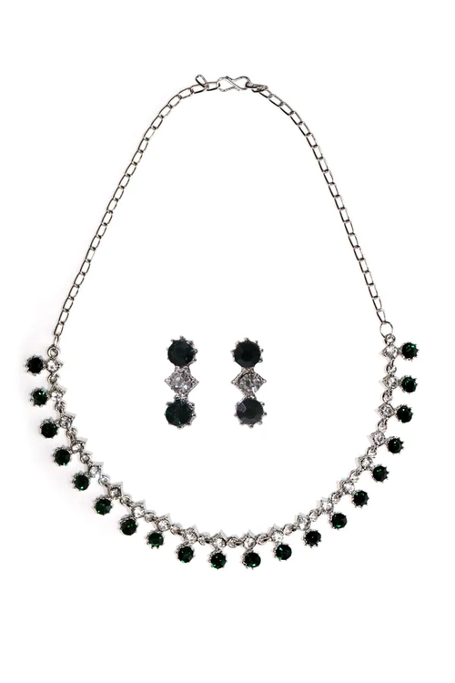 Green Premium Stylish Gold Plated Jewellery Set With Earring