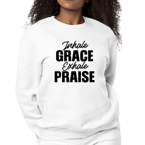 Womens Graphic Sweatshirt Inhale Grace Exhale Praise Black