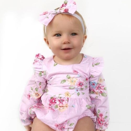 Newborn Baby Girl Pink Flowers Long Sleeve Floral