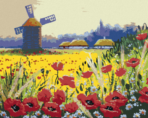 Paint by Numbers - WINDMILL AND POPPIES