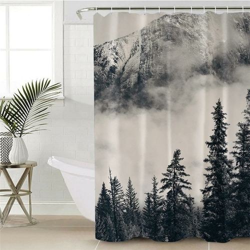 Foggy Mountains and Forest Shower Curtain